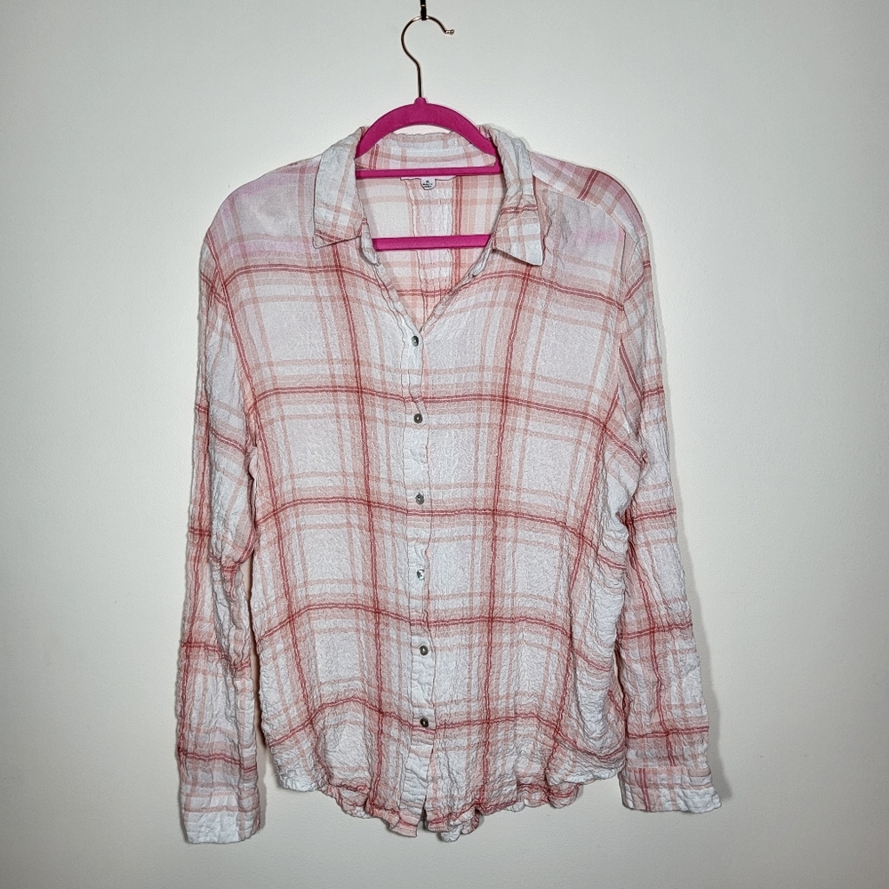 Jane + Delancey plaid light flowy fit button down sz XL